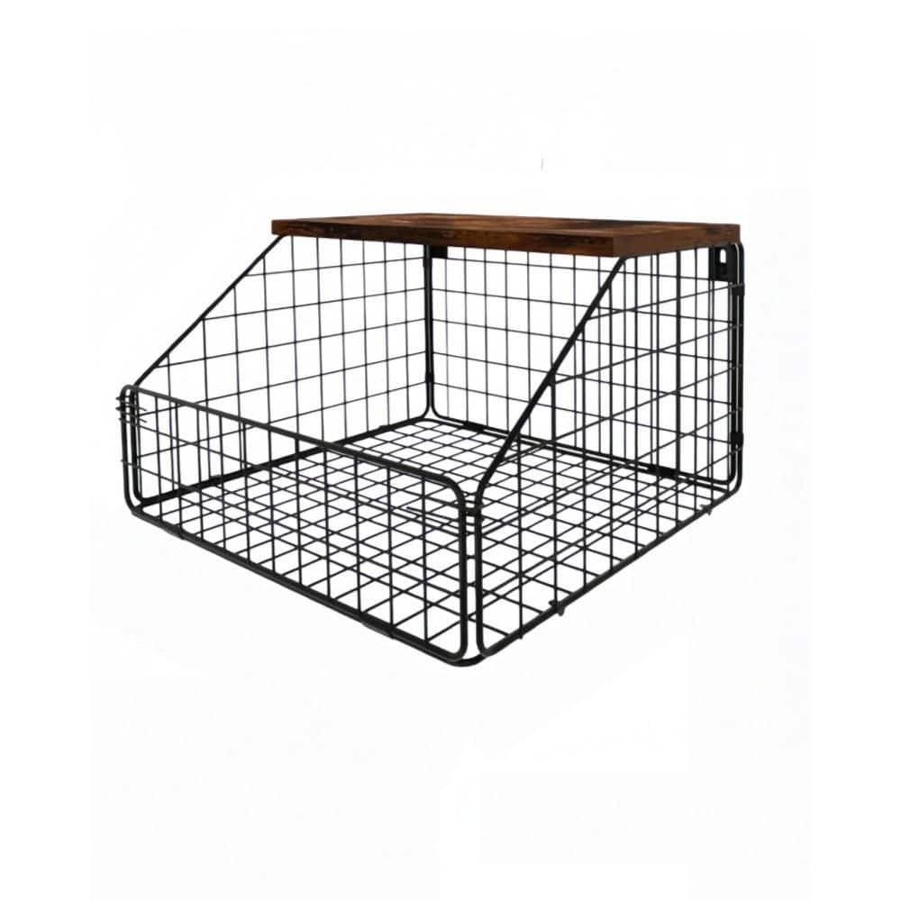 Numhew 11.8 in. W x 7.9 in. D x 8.5 in. H Wall Mounted Rectangular Metal Shelf with Storage Basket for Towels, Tissues, Brown (1)