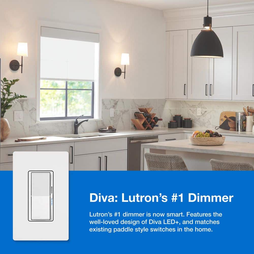 Lutron Diva Smart Dimmer Switch Starter Kit for Caseta Smart Lighting, with Smart Hub + Pico Remote, 150-Watt LED (DVRF-BDG-1D) (2)