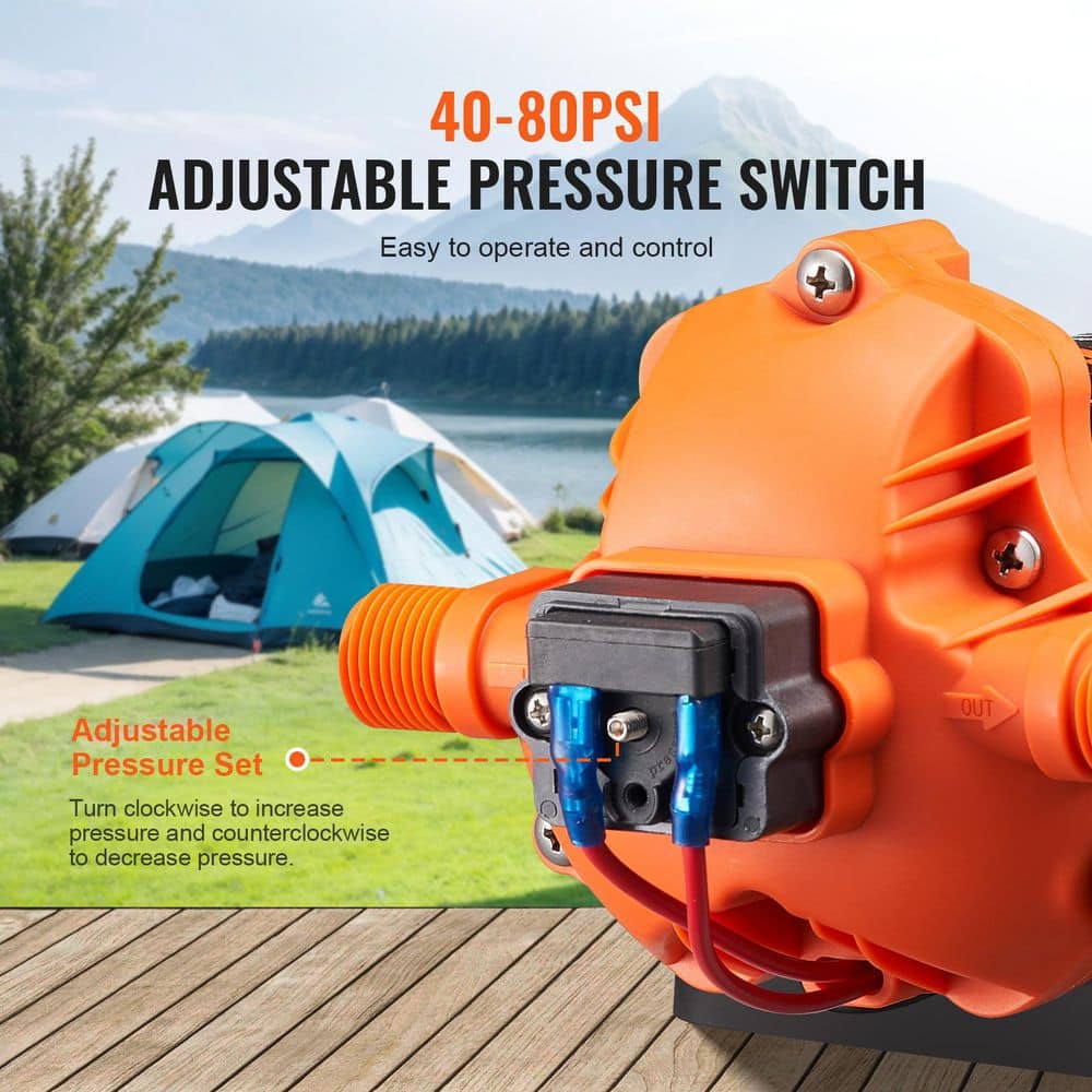 SKYSHALO 12V Diaphragm Pump, 1.8 GPM, 3-Chamber 12V DC Water Pump with Auto Pressure Switch, 40-100 PSI, for RV, Yacht, Camper (2)