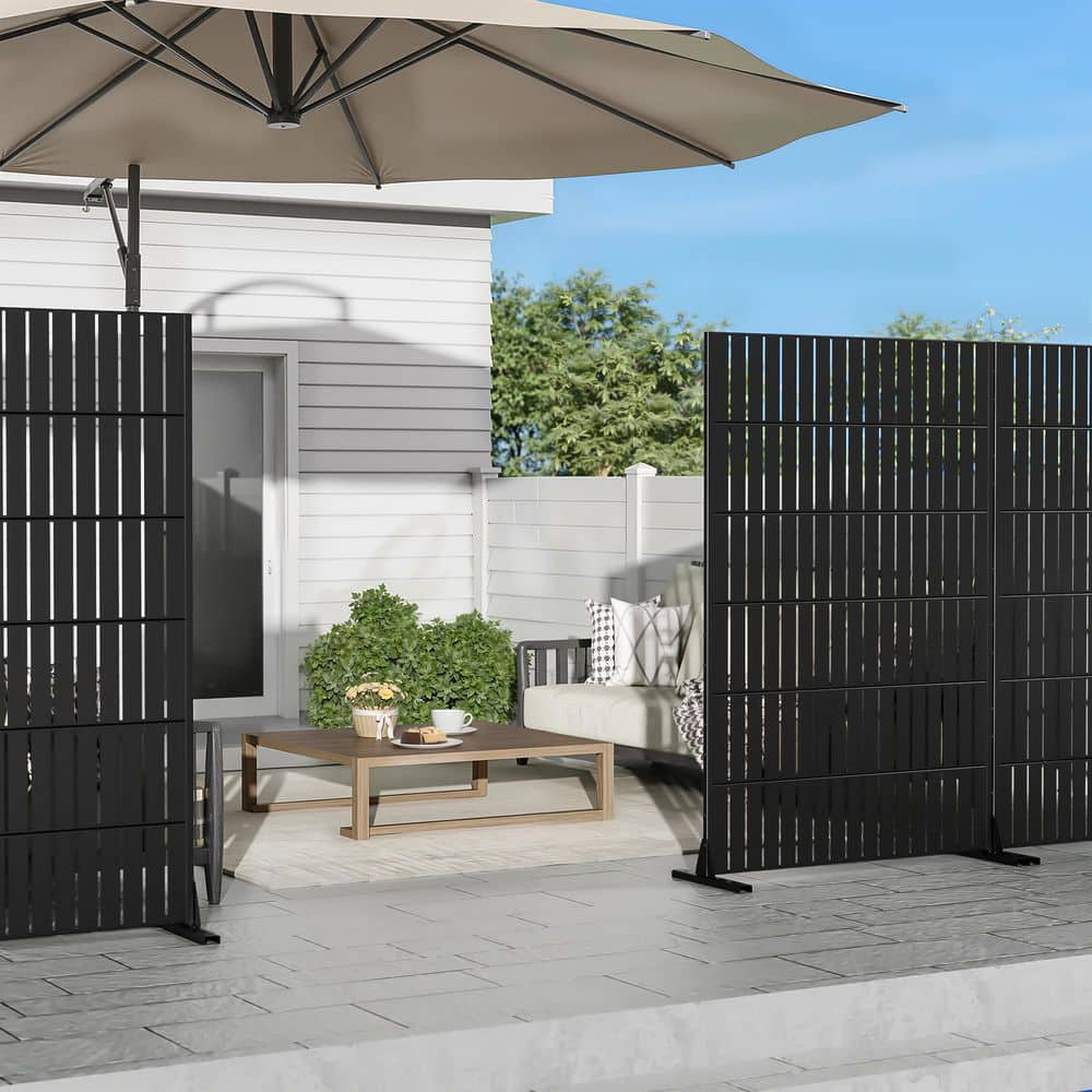 Dovelina 47 in. x 72 in. Black Textured Metal Garden Screens Outdoor Privacy Screen (3)
