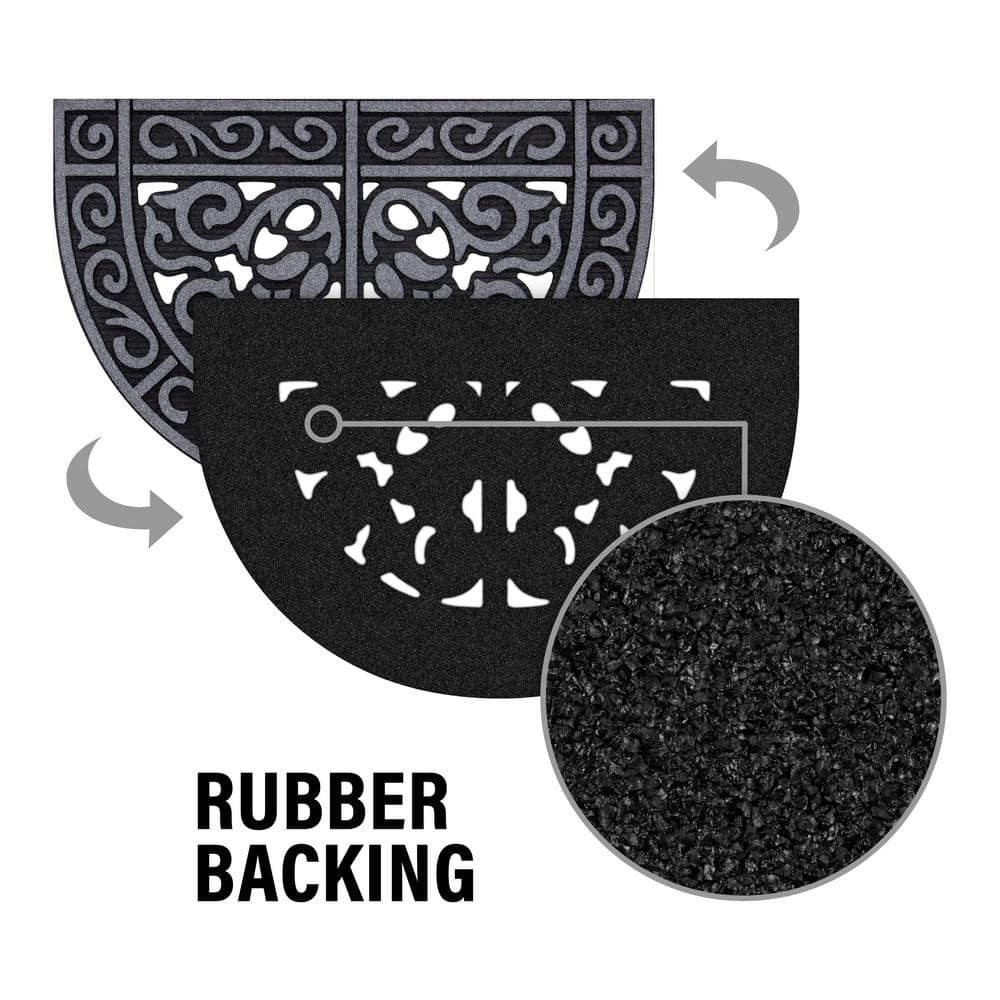 StyleWell Scroll Medallion Charcoal 24 in. x 36 in. Rubber Half Round Non-Slip Indoor Outdoor Door Mat (4)