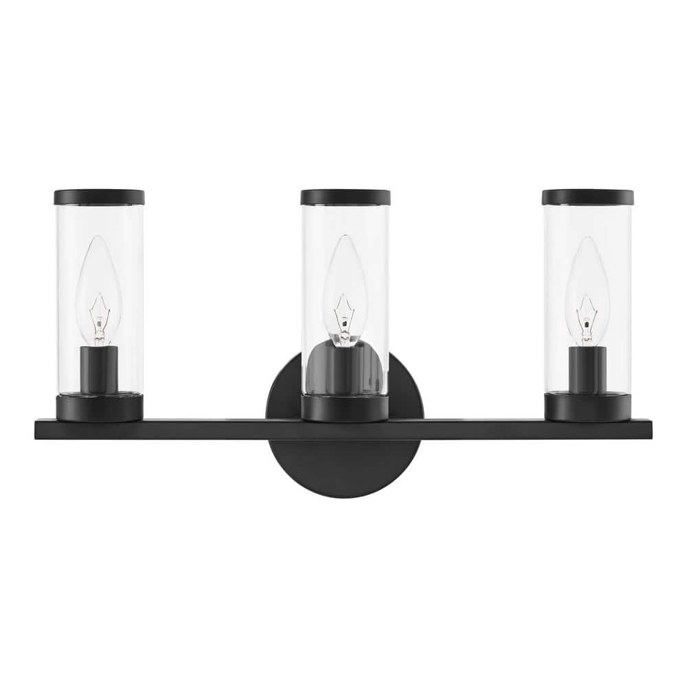 Hampton Bay Loveland 16.625 in. 3-Light Black Bathroom Vanity Light Fixture with Clear Glass Shades (3)
