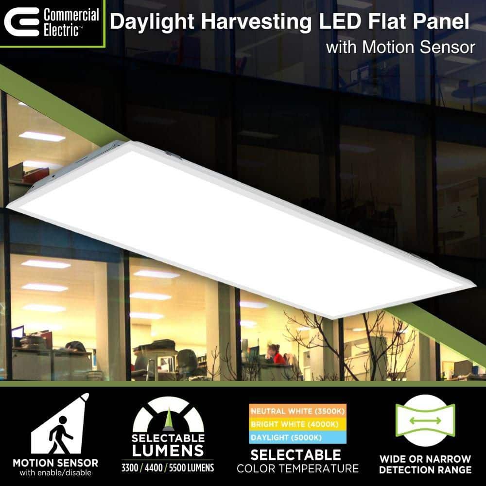 Commercial Electric 2 ft. x 4 ft. Daylight Harvesting LED Panel Light Troffer w/ Motion Sensor Adjustable CCT Lumens Watts 120-277V Dimmable (3)