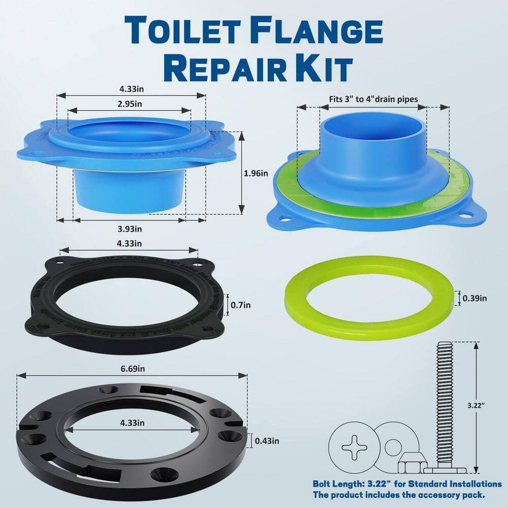 Helhom Toilet Flange Repair Kit, Toilet Wax Ring Replacement Kit with Elastic Wax Ring, with Nuts, Washers and Bolt Caps (3)