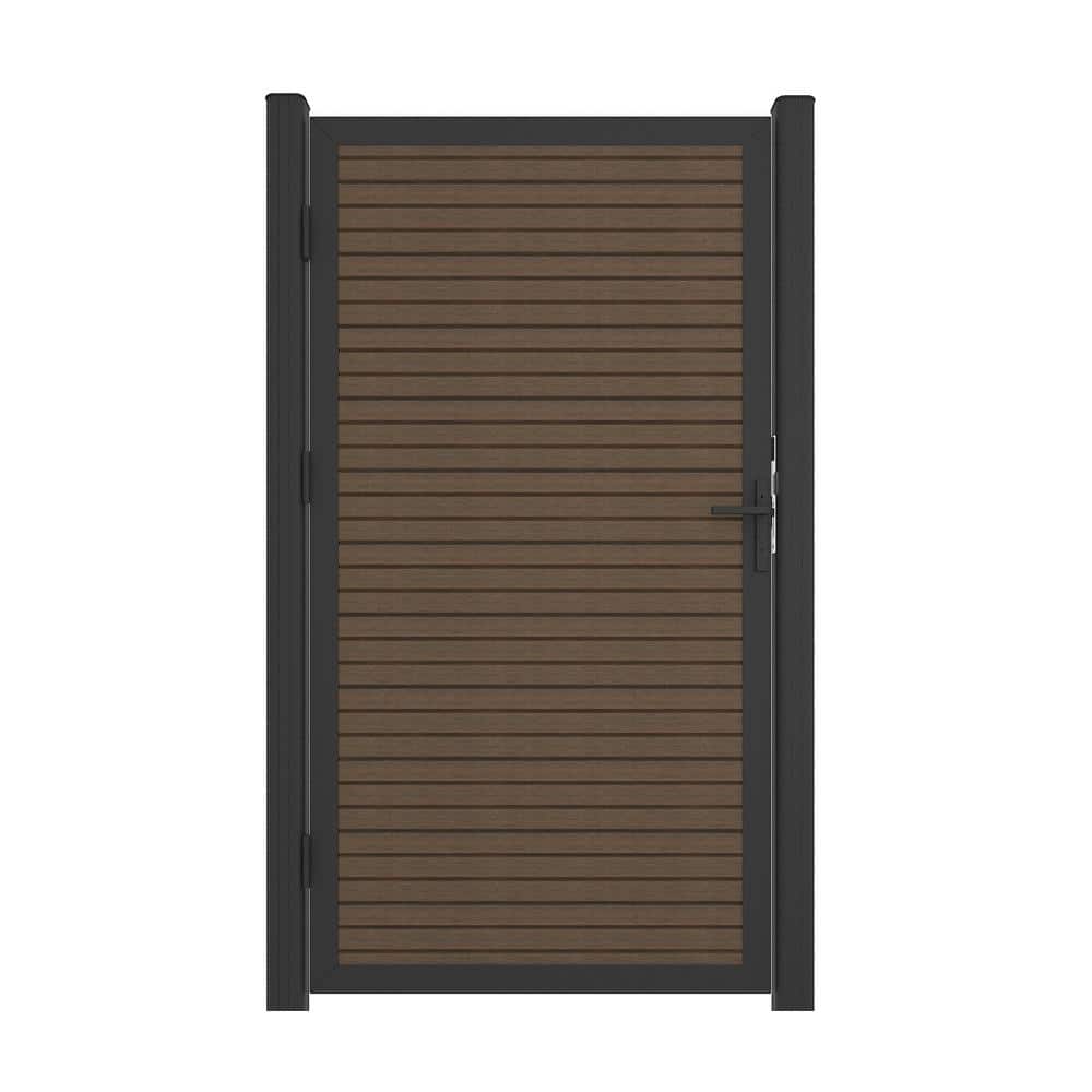 NewTechWood 38.25 in. x 71.62 in. UltraEasy Brazilian Ipe Composite Board-on-Board Fence Gate Kit with Black Frame