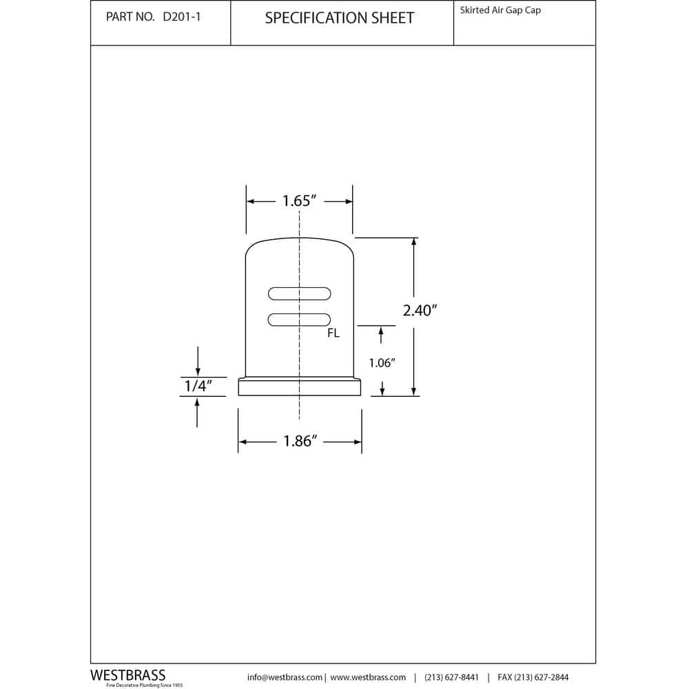 Westbrass 1-3/4 in. 2-1/2 in. Solid Brass Air Gap Cap Only, Skirted (2)