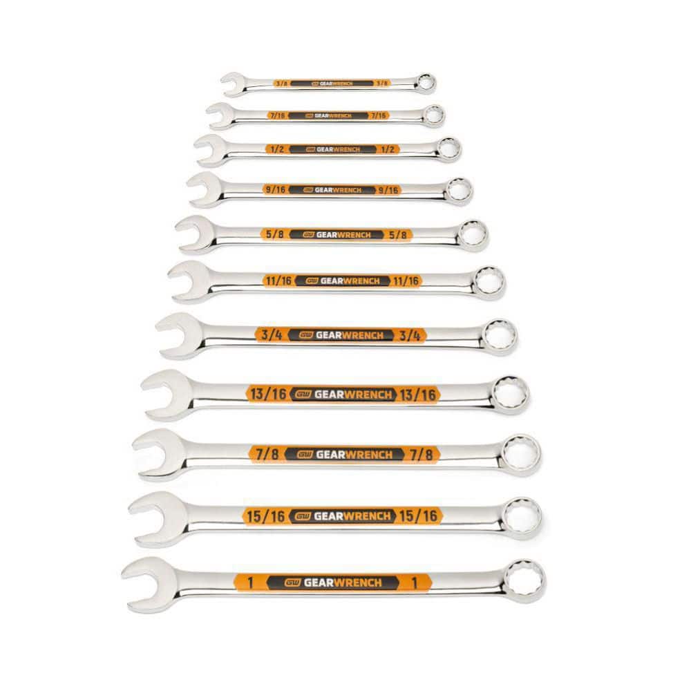 GEARWRENCH 12-Point SAE Hi-Viz Long Pattern Combination Wrench Set with Tool Roll (11-Piece) (1)