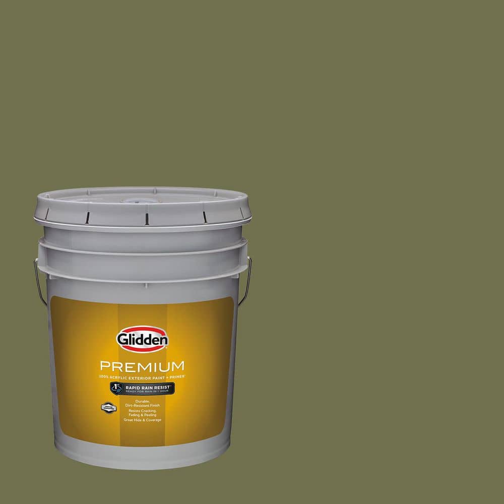 Glidden Premium 5 gal. PPG1115-7 Gratefully Grass Semi-Gloss Exterior Latex Paint (1)