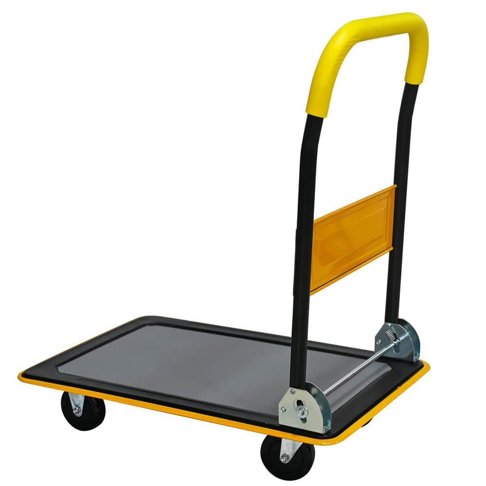 LuckByte 330 lbs. Weight Capacity Folding Platform Cart Heavy-Duty Hand Truck Moving Push Flatbed Dolly Cart in Yellow