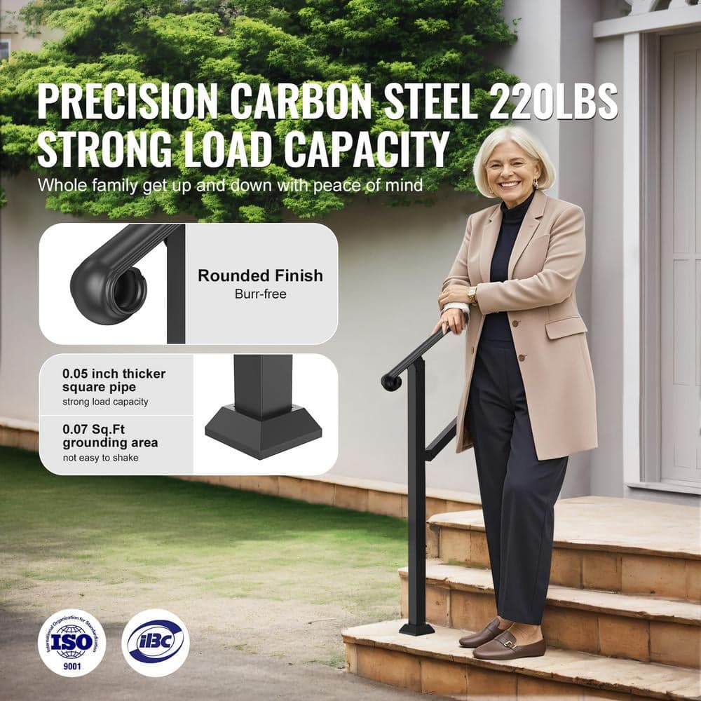 SVOPES 2-3 Step Outdoor Handrails, 35.6 in. H x 3.3 in. W, Black, Steel, Stair Railing Kit, for Seniors, Porch and Deck Safety (2)