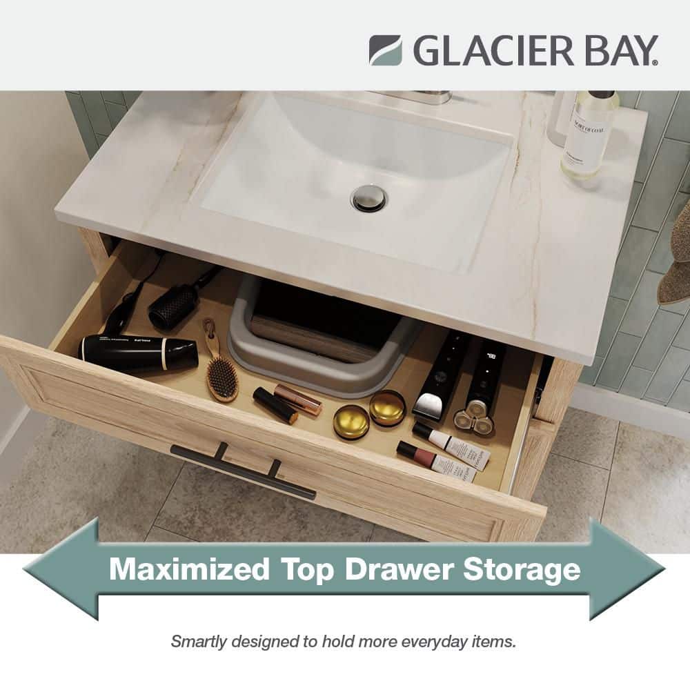 Glacier Bay Cranwood 31 in. Single Sink Freestanding Sandstone Bathroom Vanity with White Cultured Marble Top (Assembled) (4)