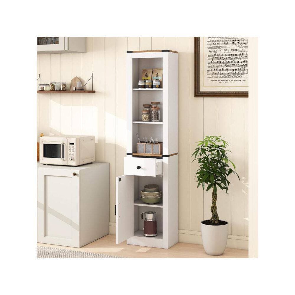 Boyel Living 16 in. W x 9.5 in. D x 68 in. H White Bathroom Linen Cabinet with Drawer (2)