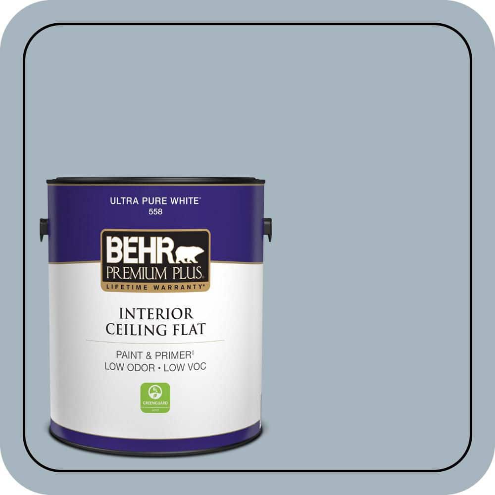 BEHR PREMIUM PLUS 1 gal. #N480-3 Shadow Blue Ceiling Flat Interior Paint & Primer (1)