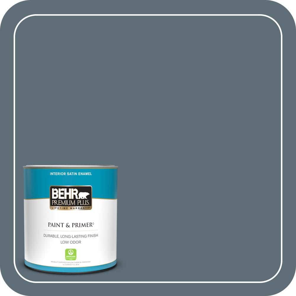 BEHR PREMIUM PLUS 1 qt. #N480-6 NYPD Satin Enamel Low Odor Interior Paint & Primer (1)
