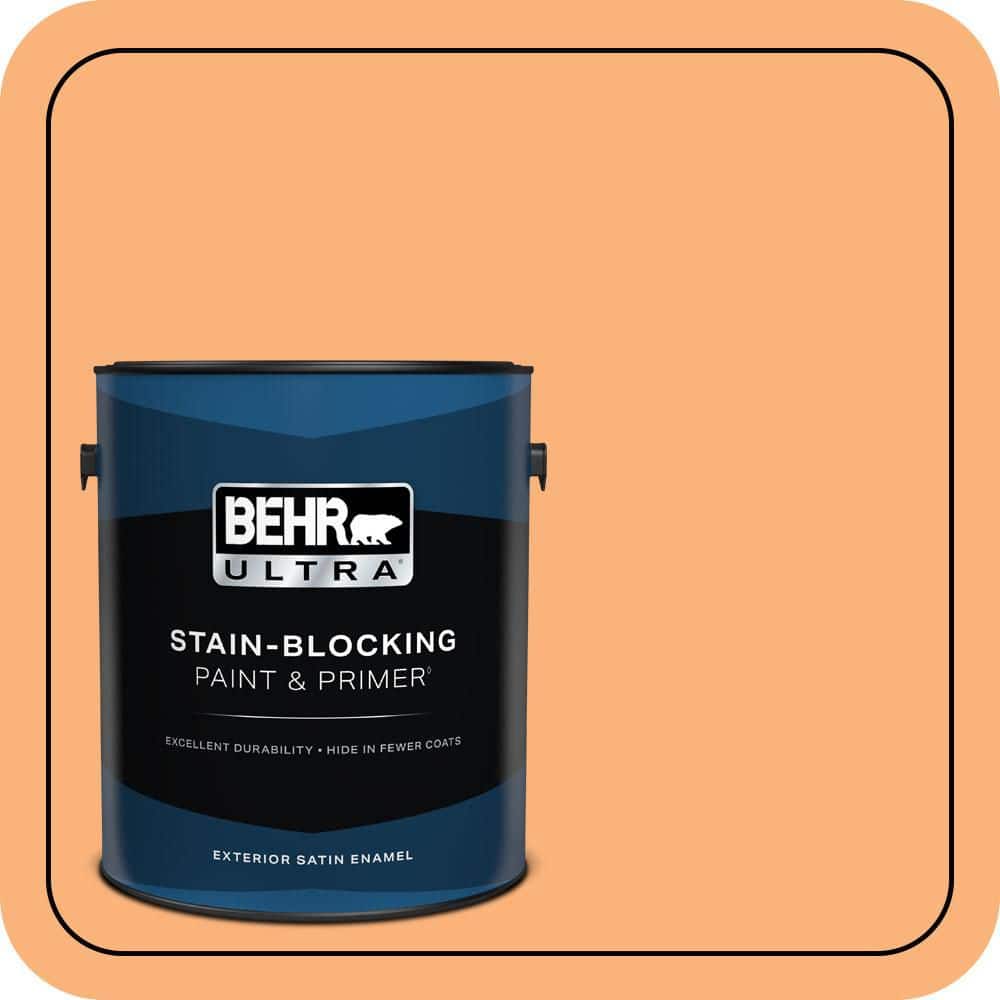 BEHR ULTRA 1 gal. #P220-5 Fuzzy Peach Satin Enamel Exterior Paint & Primer