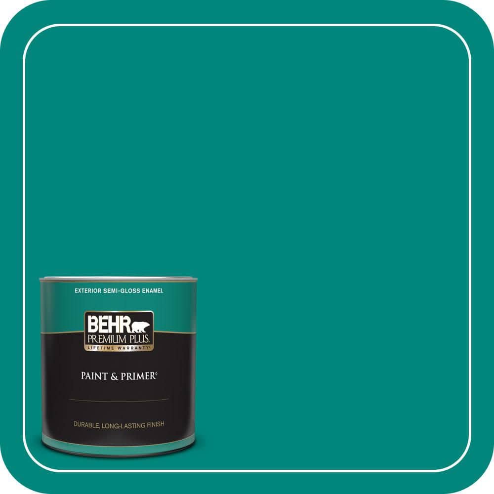 BEHR PREMIUM PLUS 1 qt. #P450-7 Mystic Turquoise Semi-Gloss Enamel Exterior Paint & Primer