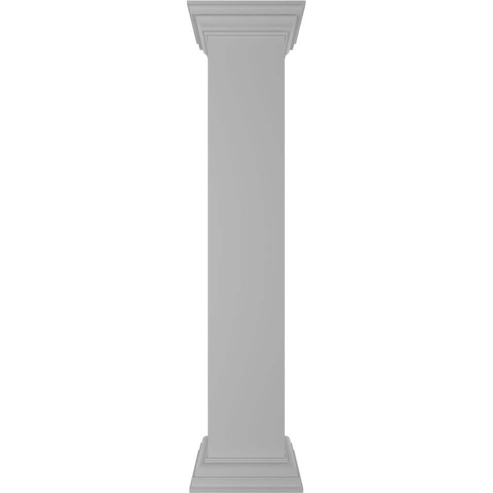 Ekena Millwork Plain 48 in. x 8 in. White Box Newel Post with Peaked Capital and Base Trim (Installation Kit Included)