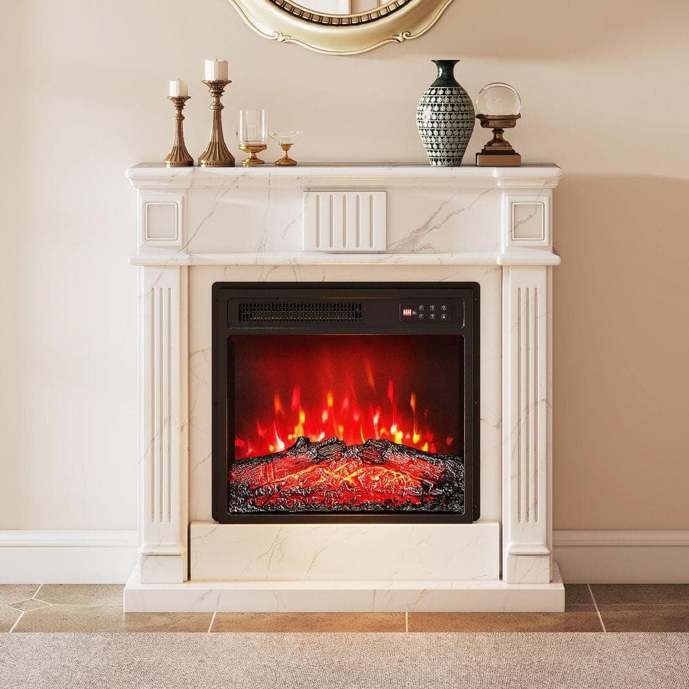 Gymax 18'' Electric Fireplace Insert 750W/1500W Fireplace Heater w/ Remote Control (2)