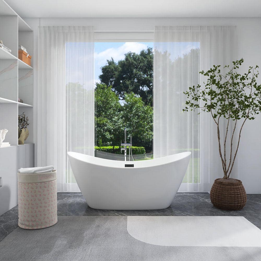 Unbranded 59 in. x 31 in. Soaking Bathtub with Center Drain in Glossy White