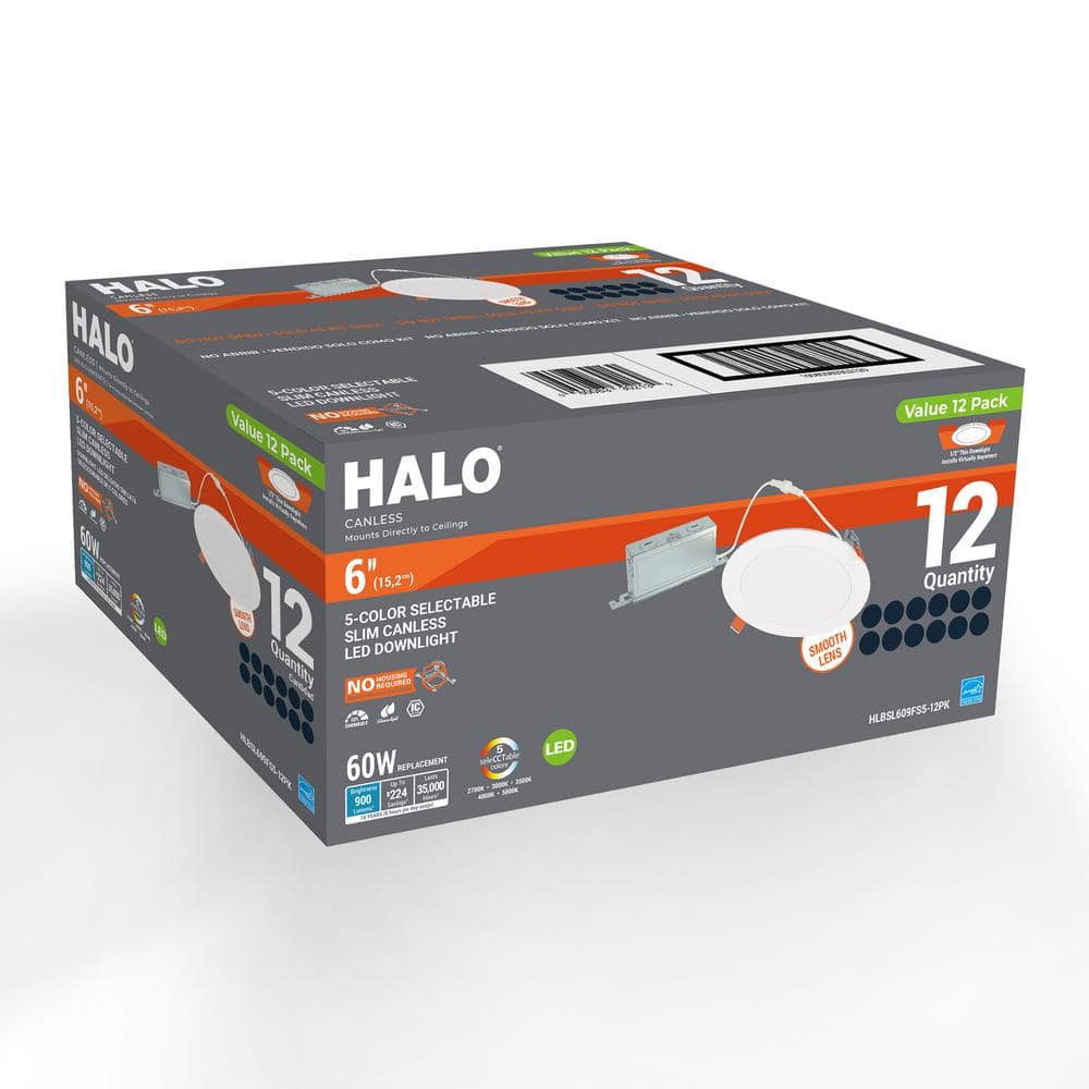 HALO 12-Pack HLBSL 6 in. Adjustable CCT Canless Integrated LED Recessed Light, 900 Lumens, 5CCT, White (3)