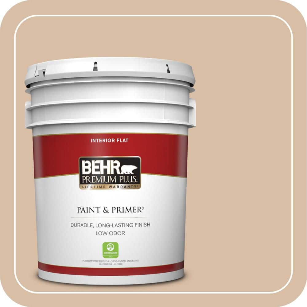 BEHR PREMIUM PLUS 5 gal. #PPH-15 Nut Flavor Flat Low Odor Interior Paint & Primer