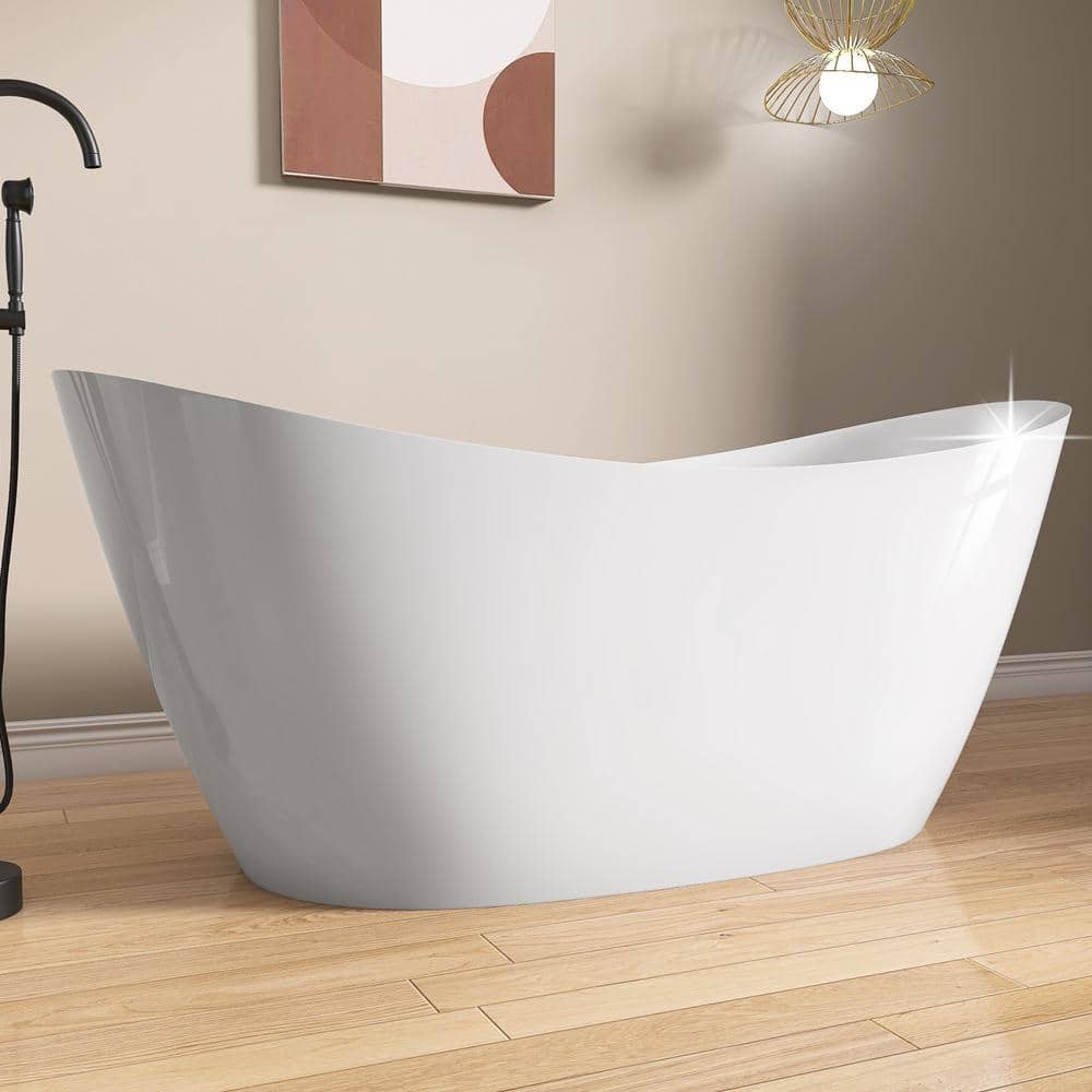NTQ 63 in. x 31.5 in. Free Standing Deep Soaking Double Slipper Alone Bath Tub Oval Acrylic Freestanding Bathtub in White (2)