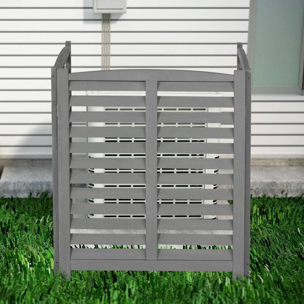 Tenleaf 3-Panel 32 in. x 38 in. Privacy Fence Screen Gray Louver Wood for Outdoor Air Conditioner (3)