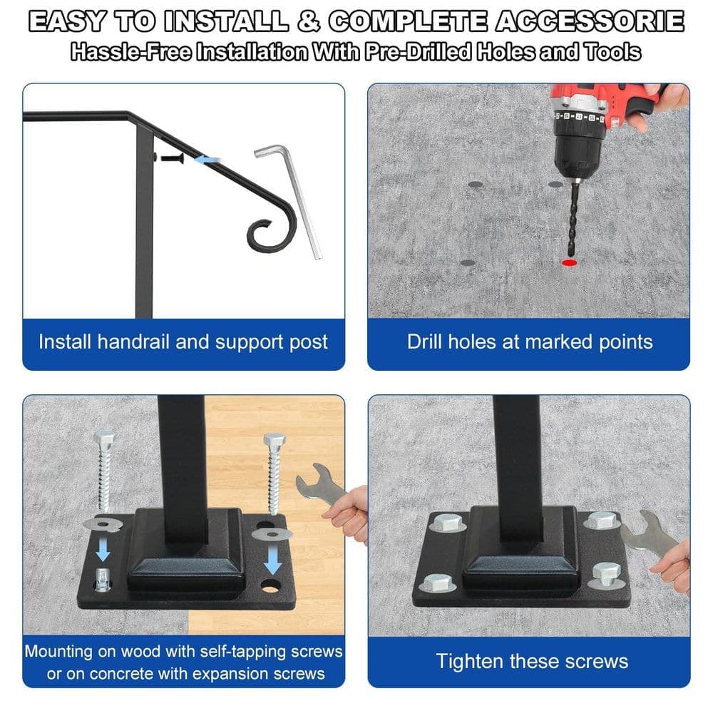 Unbranded 21.65 in. Carbon Steel Handrail for Cable Railing System Single Post Outdoor Stair Rail Powder Coated 1-Pack (2)