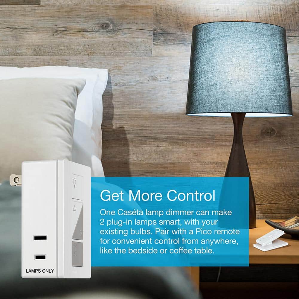 Lutron Caseta Smart Lighting Lamp Dimmer for Table Lamps, 100W LED Bulbs (PD-3PCL-WH) (3)