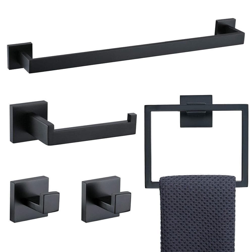 Anqtovp 5-Piece Bathroom Hardware Accessories Set Towel Bar Set Wall Mounted Stainless Steel