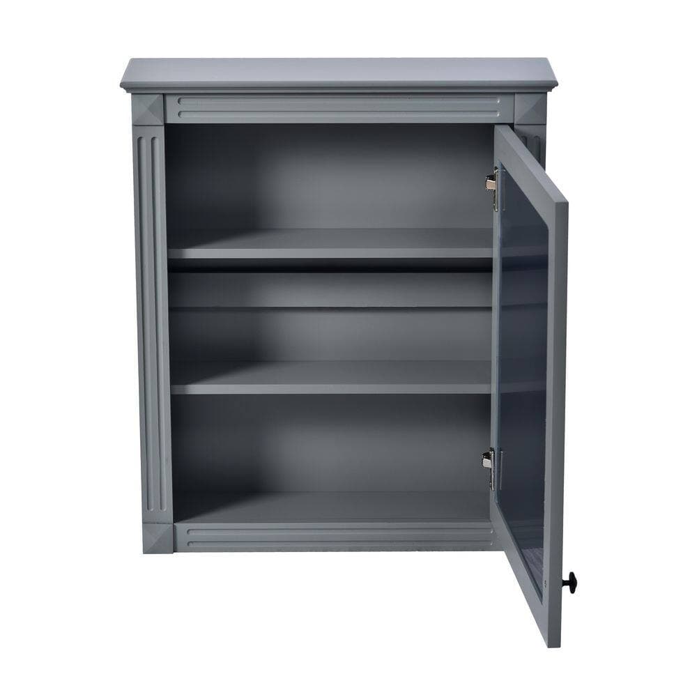 cadeninc 24.01 in. W x 7.13 in. D x 27.76 in. H Gray Bathroom Wall Cabinet with Mirror Doors and Height Adjustable Shelf (3)