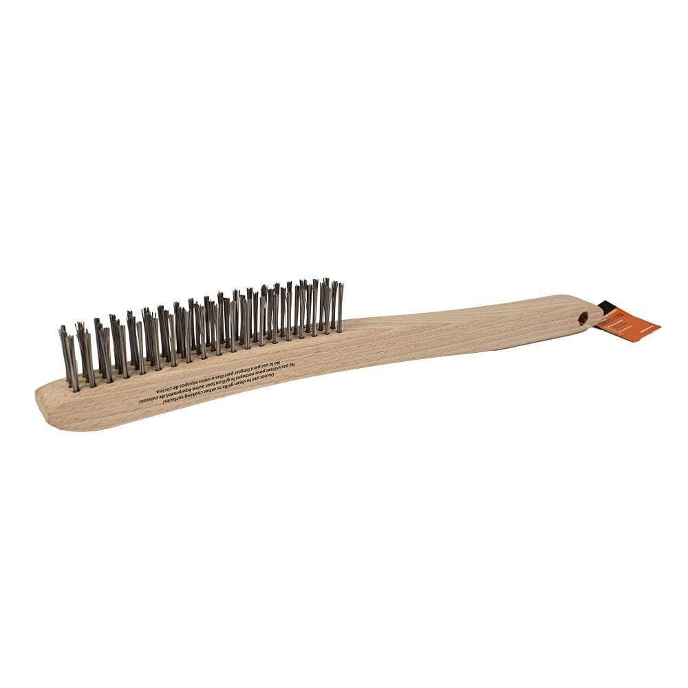RIDGID Stainless Steel Scratch Brush with Extended Wooden Handle, 3 x 19 Stainless Steel Bristle Rows (3)
