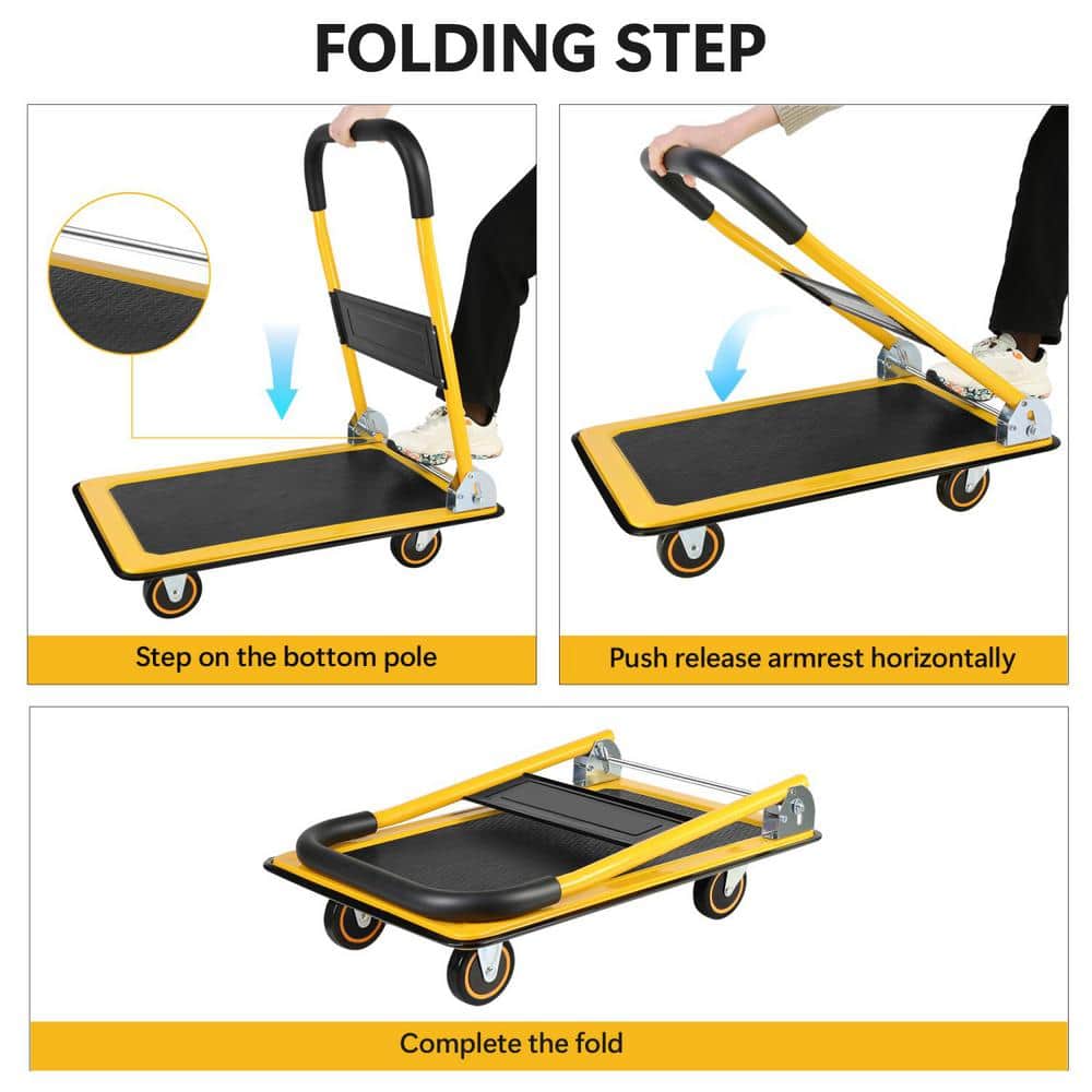 Tidoin 330 lbs. Capacity Yellow Heavy-Duty Moving Platform Hand Truck Cart (3)