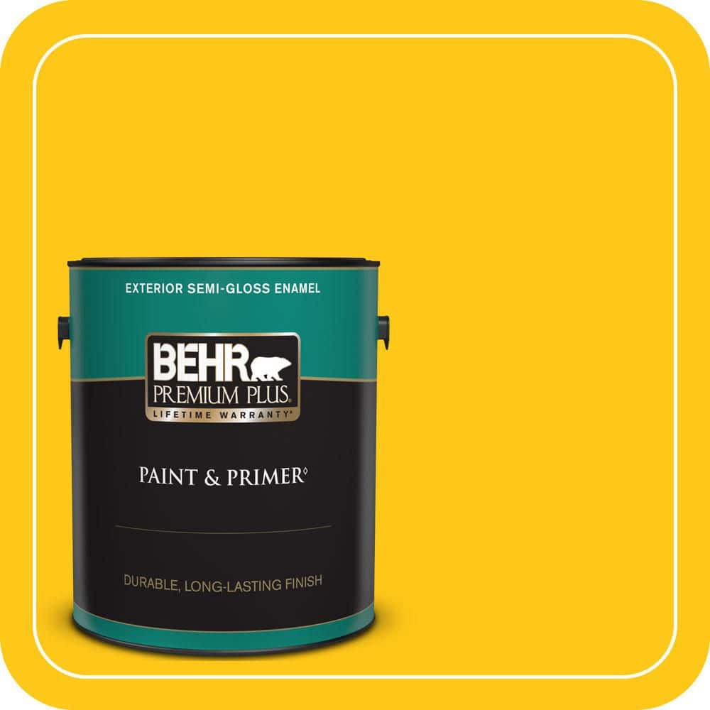 BEHR PREMIUM PLUS 1 gal. #P300-7 Unmellow Yellow Semi-Gloss Enamel Exterior Paint & Primer