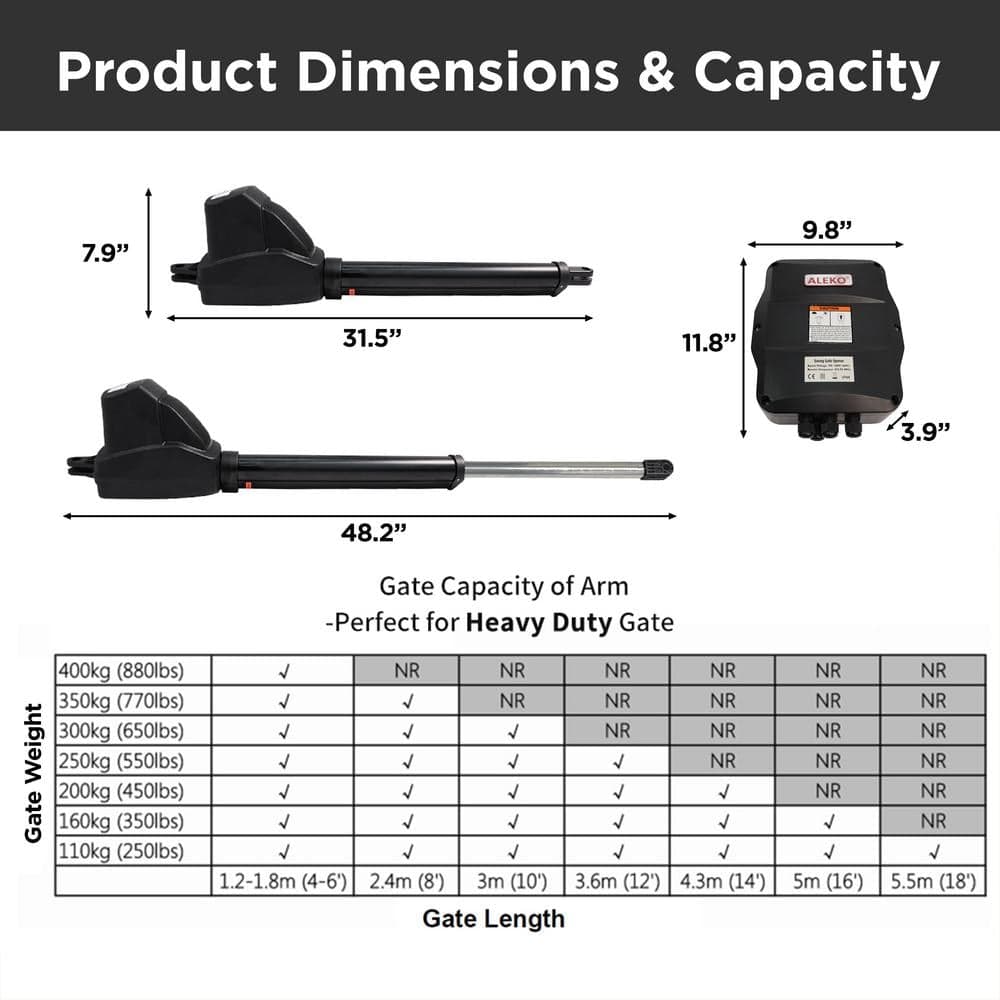 ALEKO 18 ft. Length 880 lbs. Opacity Single Swing Gate Operator Basic Kit (3)