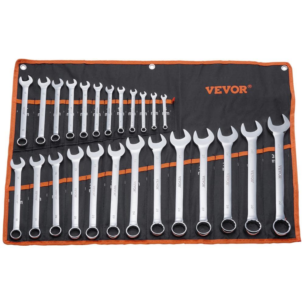 VEVOR Combination Wrench Set, 25-Piece Open End Wrench Set with Roll-up Pouch, Carbon Steel Wrench Set Metric 6 mm to 32 mm (1)