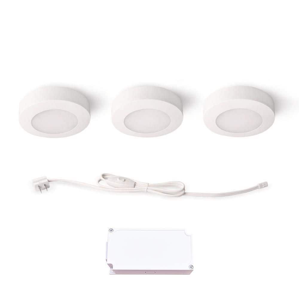 Commercial Electric Plug-In 3-Light White Dimmable Color Changing Integrated LED 5 CCT Under Cabinet Puck Light with J-box (2)