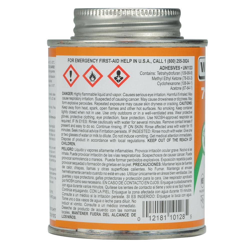 Weld-On 713 CPVC Solvent Cement, Orange, Low VOC, High Strength, Regular Bodied, Fast Setting, 1/2 Pint (8 oz.) (2)
