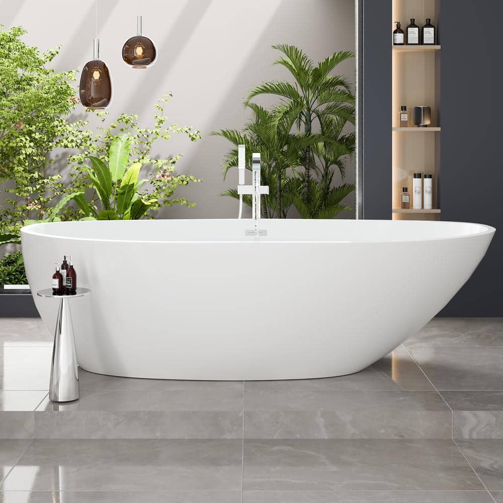 Eviva Sarah 67 in. Acrylic Flatbottom Freestanding Bathtub in White (1)