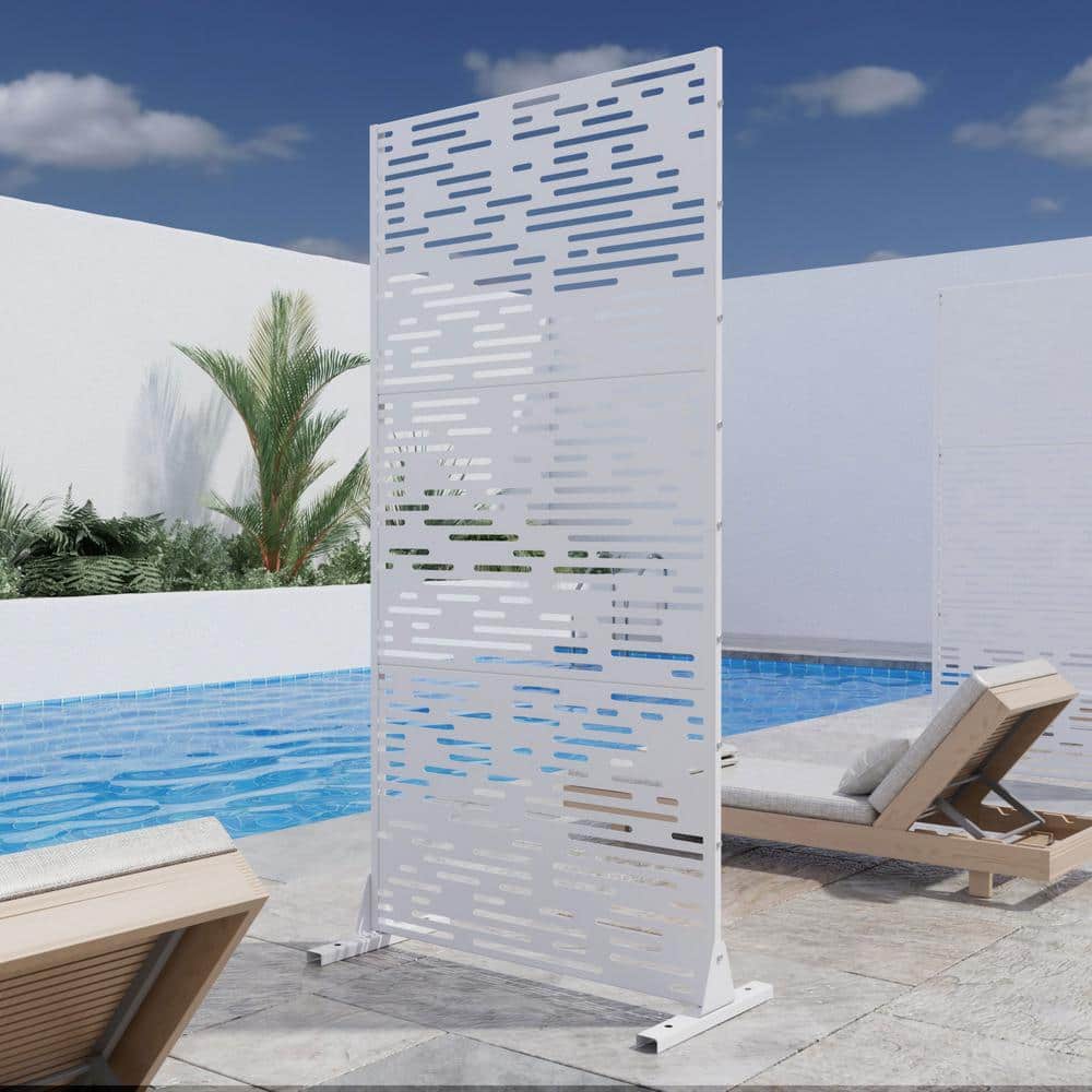 Lirago 72 in. H x 35 in. W White Outdoor Metal Privacy Screen Garden Fence Wave Pattern Wall Applique (2)