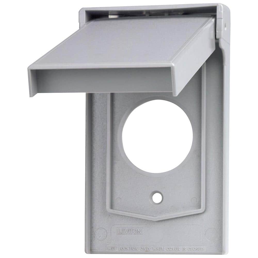 Leviton 1-Gang Weather Resistant Single Receptacle Device Mount Wallplate with Vertical Self Closing Lid, Gray 4979-GY