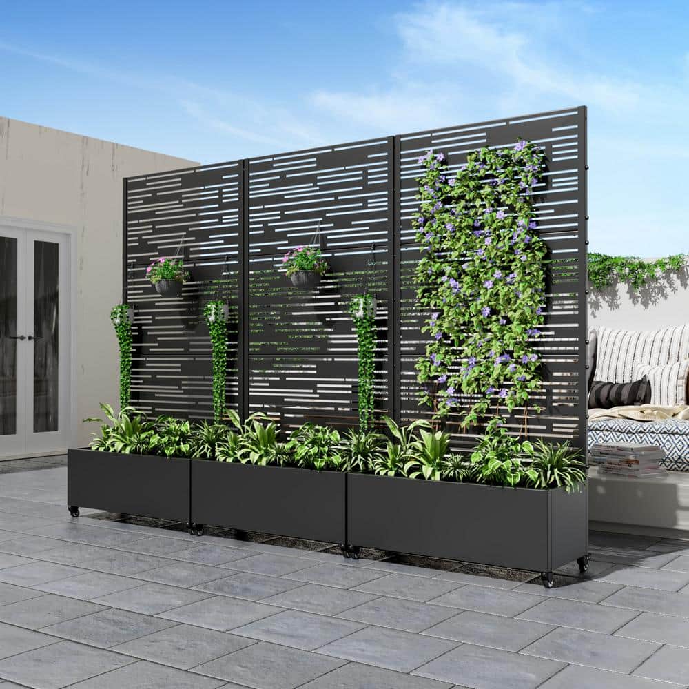 Dovelina Large 35 in. x 72 in. Black Metal Raised Garden Bed Planter Box with Trellis and Caster (3)