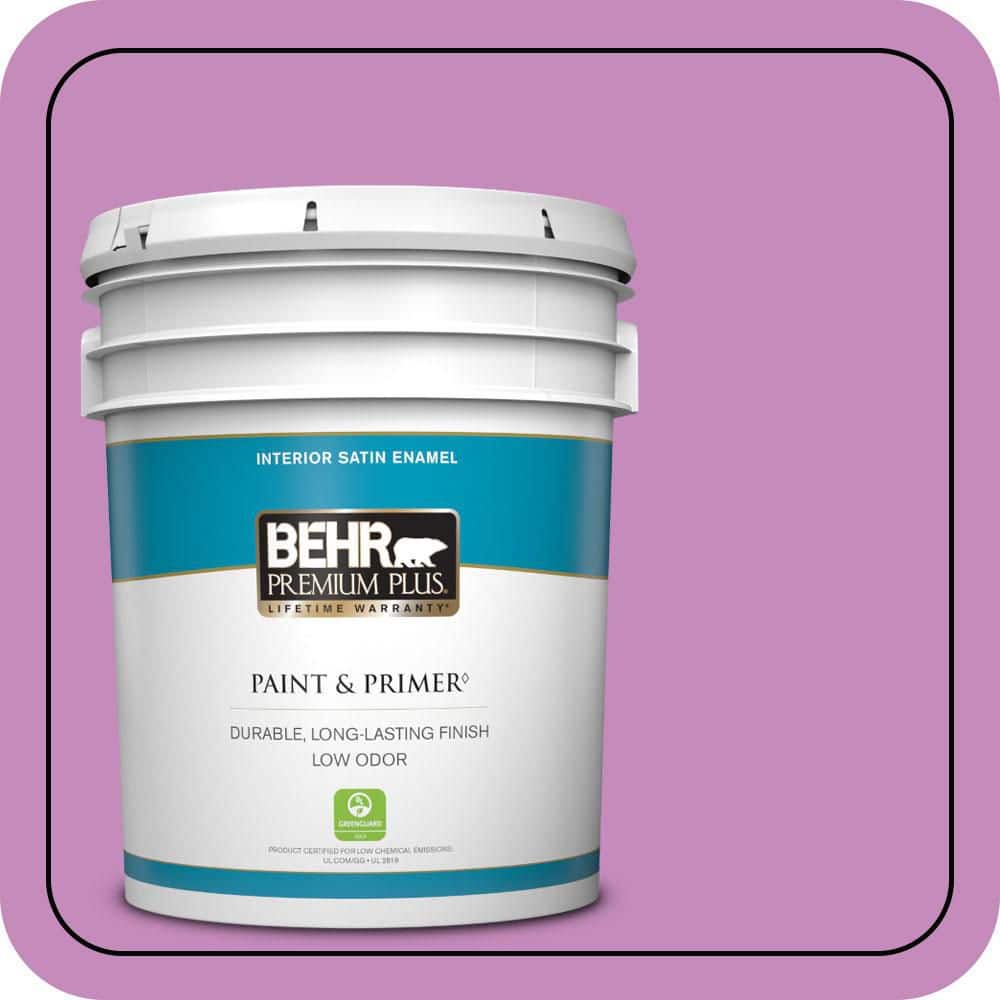 BEHR PREMIUM PLUS 5 gal. #P110-4 Rock Star Pink Satin Enamel Low Odor Interior Paint & Primer
