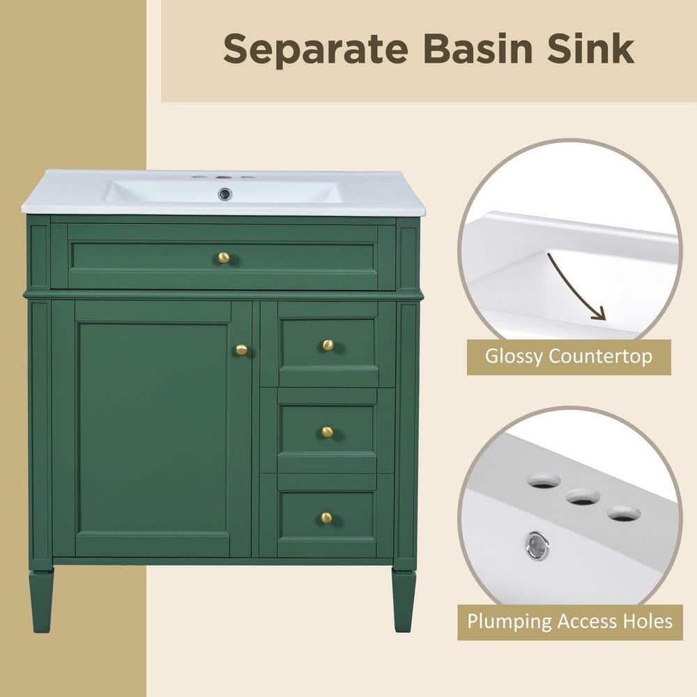 COWLOWN 30 in. W x 18 in. D x 33.8 in. H Bathroom Green Linen Cabinet (3)