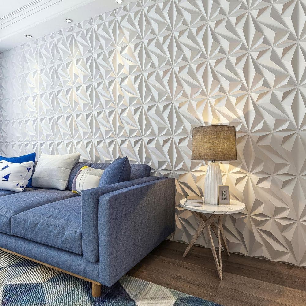 NVNOO 12 in. x 12 in. x 0.24 in. 3D PVC Wall Panel Diamond for Living Room Lobby Bedroom Hotel Office Wall Decor, White (2)