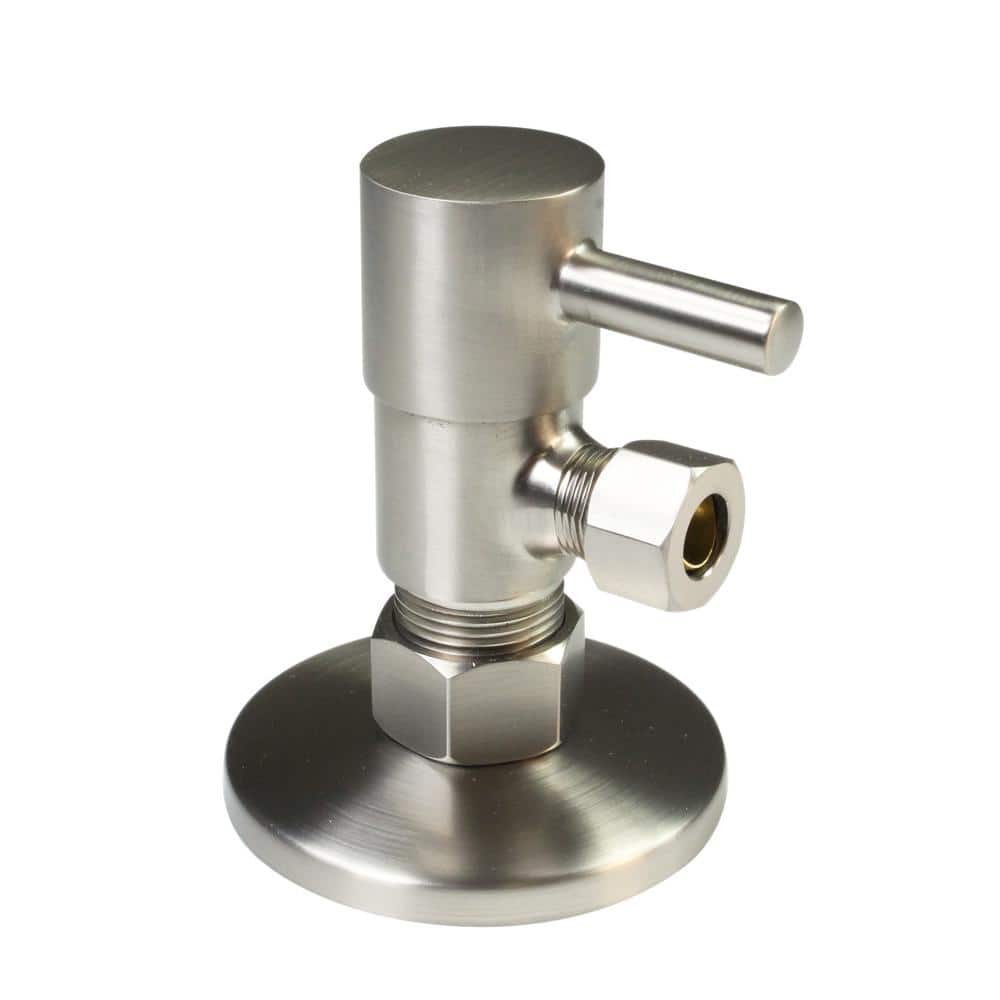 Westbrass 1/2 in. Nominal Compression Inlet x 3/8 in. O.D. Compression Outlet 1/4-Turn Round Angle Valve, Satin Nickel (1)