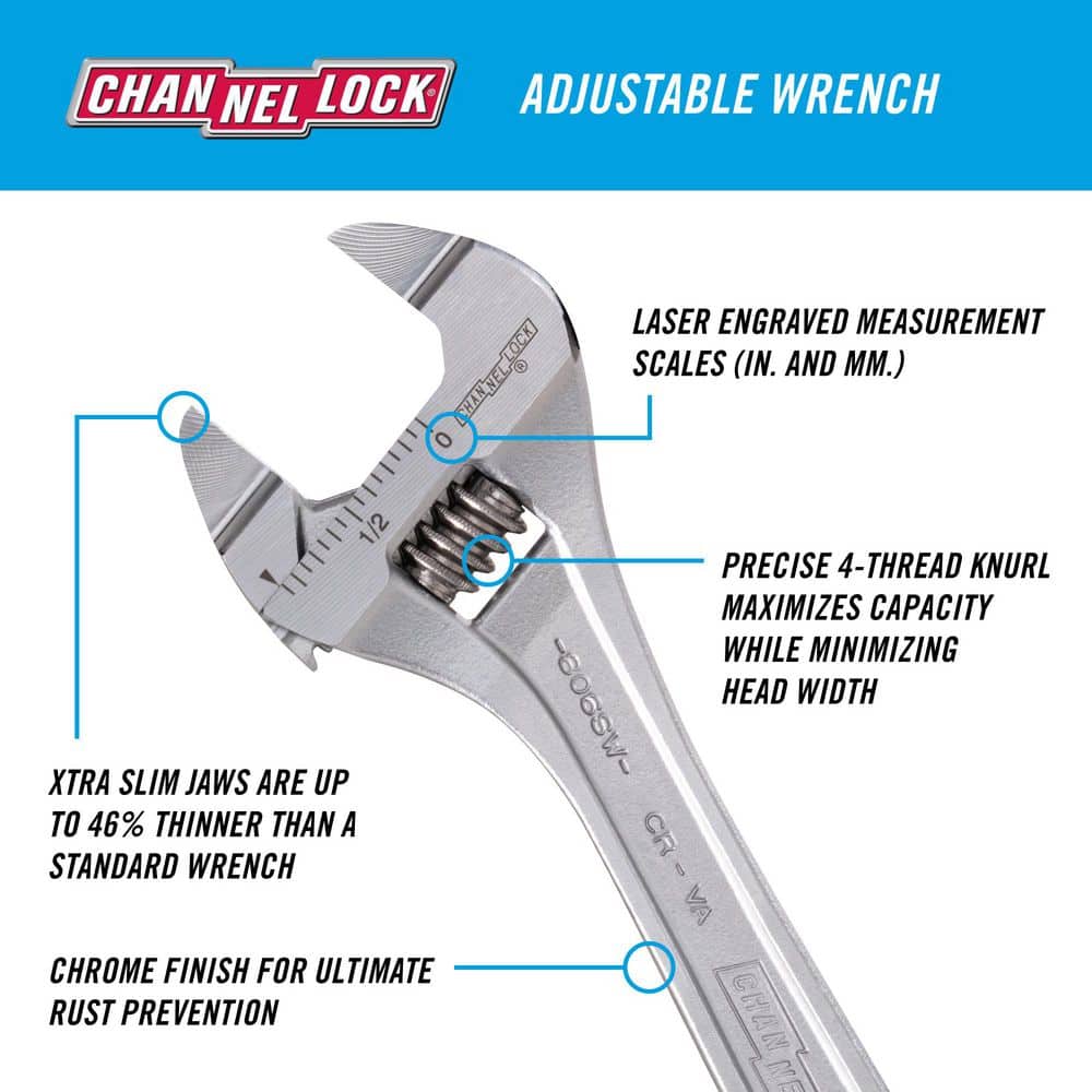 Channellock Extra Slim Jaw 6 in. Chrome Adjustable Wrench (2)