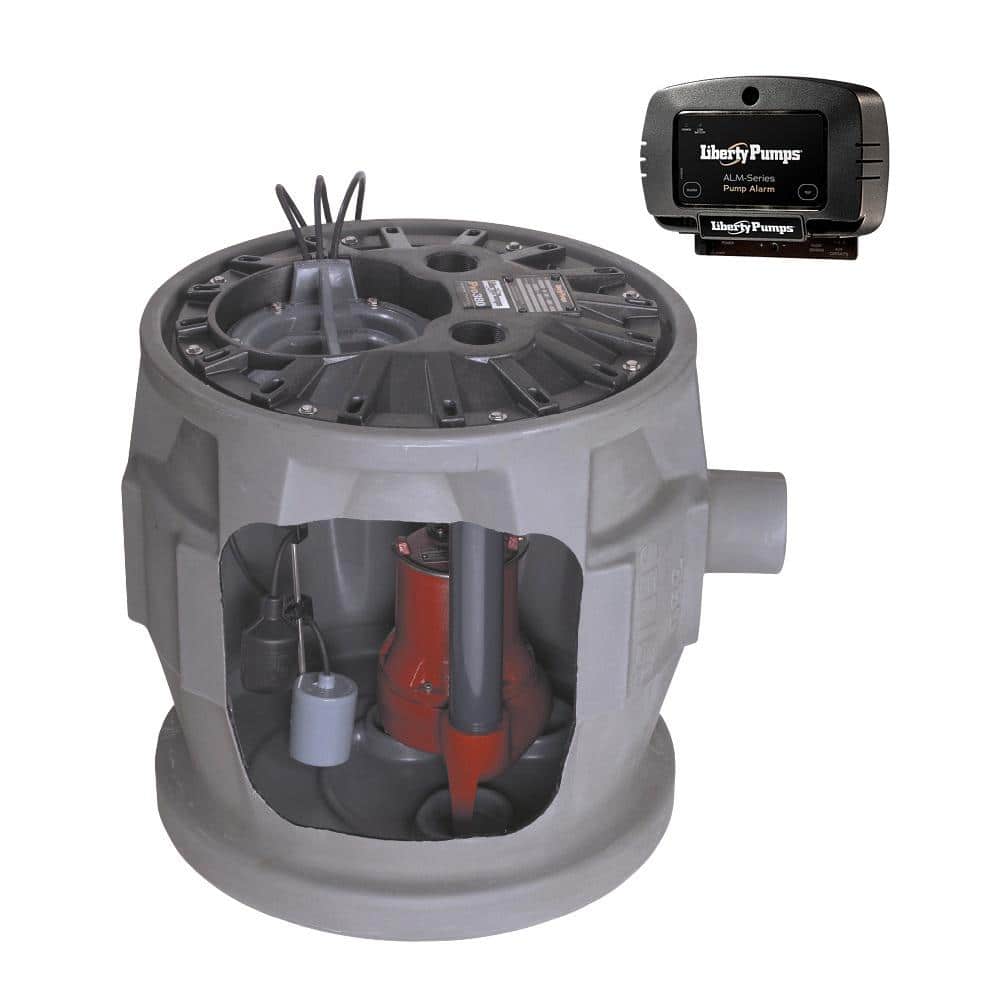 Liberty Pumps Pro380 Series 4/10 HP Submersible Pre-Assembled Simplex Sewage System with LE41 Pump, Polyethylene Basin, and Alarm