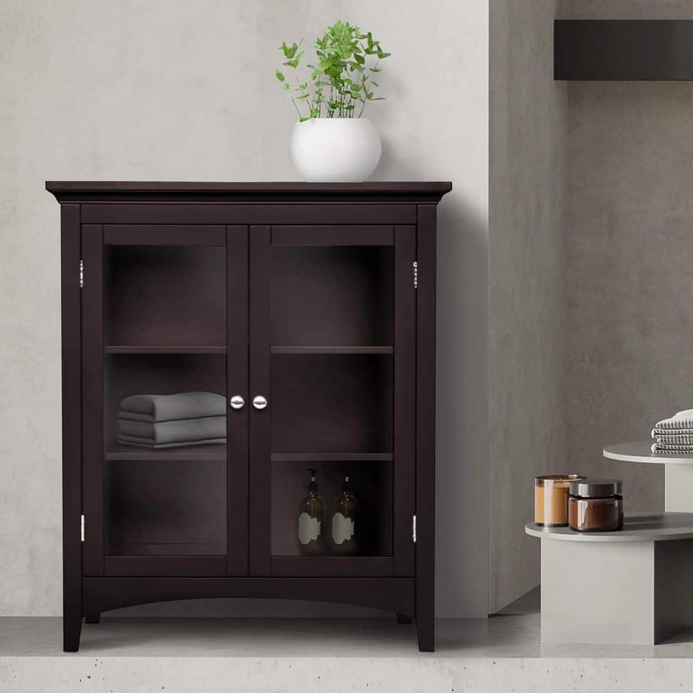 Teamson Home Madison 26 in. W x 13 in. D x 32 in. H Brown Wooden Floor Linen Cabinet with 2 Adjustable Shelves in Dark Espresso