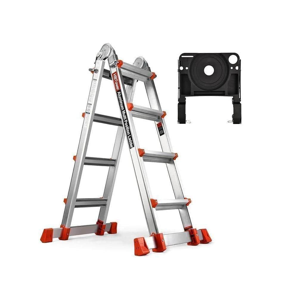 Unbranded 14 ft. Reach Aluminum Multi-Position Ladder, 330 lb. Load Capacity with Removable Tool Tray and Stabilizer Bar